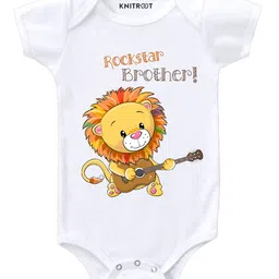 KNITROOT Half Sleeves Rockstar Brother Print Onesie - White-picture-24