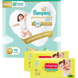 Pampers Premium Care Pants Baby Diapers Double Extra Large Size - 90 Pieces & Babyhug Premium Baby Lemon Wipes - 72 Pieces - (Pack of 2)-18