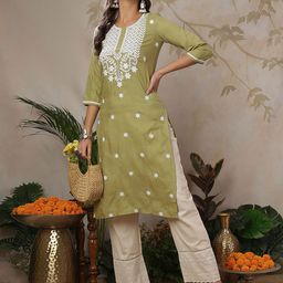 Uparna Ethnic Motifs Embroidered Chikankari Kurta-image-65