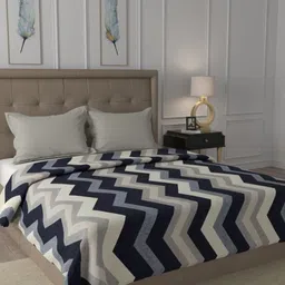 Raymond Home Navy Blue & Grey Chevron Printed 300 GSM AC Room Double Bed Blanket-picture-11