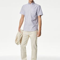 Marks & Spencer Men Spread Collar Vertical Striped Cotton Casual Shirt-image-36