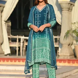Navlik Bandhani Printed Thread Work Straight Kurta with Trouser & Dupatta-image-54