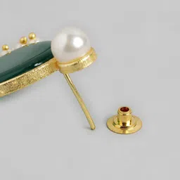 Anouk Gold Plated Artificial Stones Studded & Pearls Beaded Teardrop Shaped Drop Earrings image 3