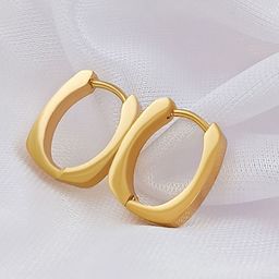 Saizen Stainless Steel Gold-Plated Oval Shaped Hoop Earrings-image-5