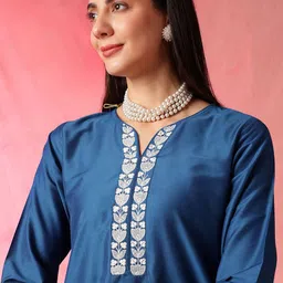 Anouk Women Embroidered Regular Thread Work Kurta with Trousers & With Dupatta image 2