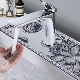 HomeCloud 2-Pcs Grey & Black Printed Silicone Faucet Water Catcher Mats-23