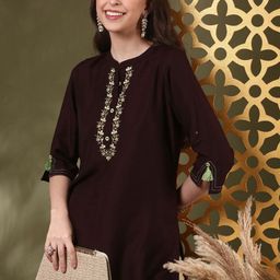 Anouk Floral Yoke Design Round Neck Straight Kurta-picture-34