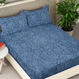 Myntra Elegant Homes Blue & Off White Printed Woollen 300 TC King Bedsheet Set 2.5 x 2.25m-image-68