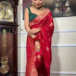 CANIZZARO Women Woven Design Zari Banarasi Saree-picture-41