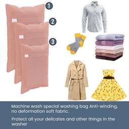Kuber Industries Peach-Colored 3 Pieces Reusable Rectangular Laundry Bags With Zipper image 3