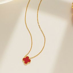 DIVASTRI Clover Stainless Steel Gold-Plated Floral Anti-Tarnish Pendants With Chains-12