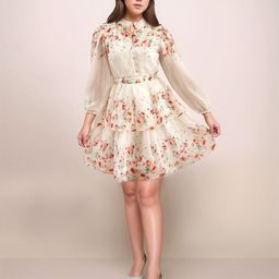 Zink London Pink Floral Collar Neck Long Sleeves Short Dress-picture-19
