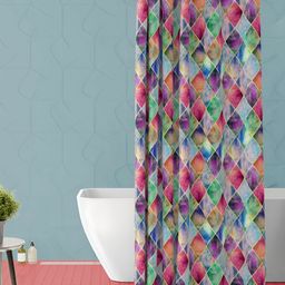 ArtzFolio Grey & Pink Geometric Printed Waterproof Shower Curtain-33