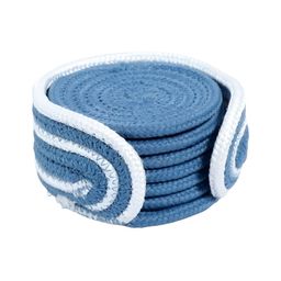 AURKA 6Pcs Blue & White Braided Round Absorbent Boho Versatile Coasters With Line-Holder-image-17