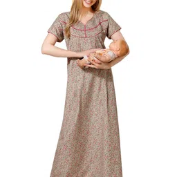 Piu Women Floral Printed Maternity Maxi Nightdress-image-27