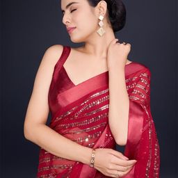CLEMIRA Embellished Sequinned Pure Georgette Saree-picture-49