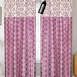 Winnsun Peach-Coloured & White Set of 2 Floral Room Darkening Door Curtain-18