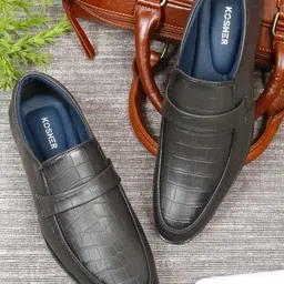 Kosher Men Textured Formal Slip-on Shoes-picture-22