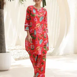 Rain & Rainbow Printed Pure Cotton Notch Neck Tunic With Trouser  Co-Ords-image-85
