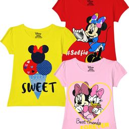 Disney By Miss and Chief Girls Pack Of 3 Minnie Mouse Bio Finish Printed Cotton T-shirts-image-37