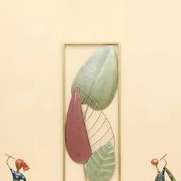 vedas Mystic Indiana Green & Pink Textured Metal Akub Leafs Wall Decor-image-93