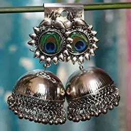 OPUS GEMS Ghungroo Beaded Morpankh Oxidised Dome Shaped Jhumkas-picture-34