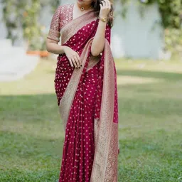 SHOP DROP Floral Woven Design Banarasi Pure Silk Saree-image-78