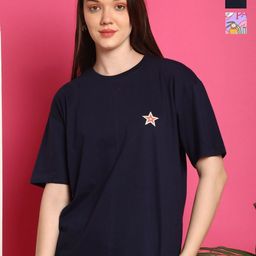 Metronaut Women Pack Of 2 Graphic Printed Round Neck Cotton Oversized T-shirts-image-36