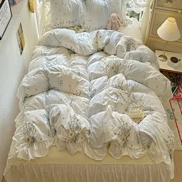 JC HOME Beige & White Polycotton 4 Piece Double Queen Regular Bedding Set-picture-49