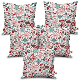 Indigifts Set of 5 White Printed Square Cushion Covers-36
