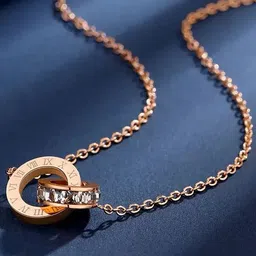 Thrillz Rose Gold-Plated Cubic Zirconia Stainless Steel Studded Oval Pendants with Chains-29