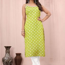 MINGORA Bandhani Printed Mirror Work Shoulder Straps Kurta With Trousers-picture-19