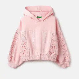 United Colors of Benetton Girls Lace Embroidered Regular Fit Hooded Long Sleeve Sweatshirt-picture-47