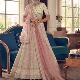 ODETTE Embroidered Beads and Stones Semi-Stitched Lehenga & Blouse With Dupatta-image-14