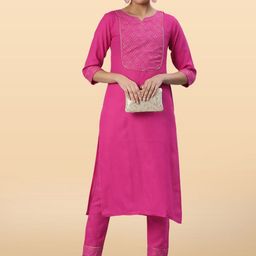 Anouk Rustic Floral Yoke Design Gotta Patti Straight Kurta With Trousers-image-47