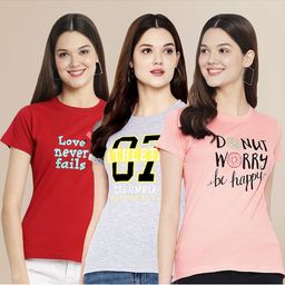 Metronaut Women Pack of 3 Typography Printed Cotton T-shirts-image-80