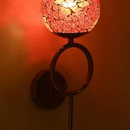 SOMIL Red & Gold-Toned Printed Glass Spherical Shaped Wall Lamp-picture-6