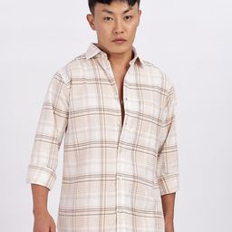 BEVDAAS Men Comfort Fit Tartan Checked Spread Collar Casual Shirt-image-86