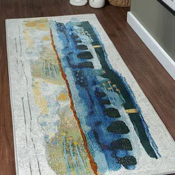 OBSESSIONS Blue & White Abstract Floor Runners-31