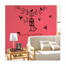 Jaamso Royals Red &  Black Birdcage Printed Self-Adhesive Removable Wall Sticker-image-72
