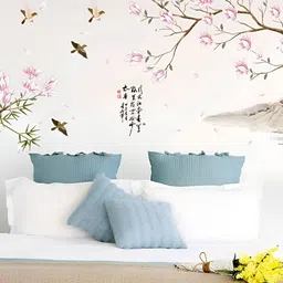 Jaamso Royals Green & Pink Floral Printed Self-Adhesive Removable Wall Sticker-image-62