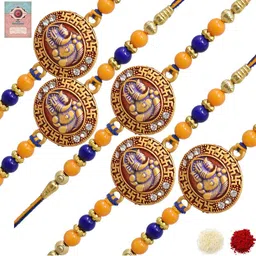 MEIRA JEWELLERY Set Of 5 Rakhi With Roli Chawal & Greetings Card Set-picture-5