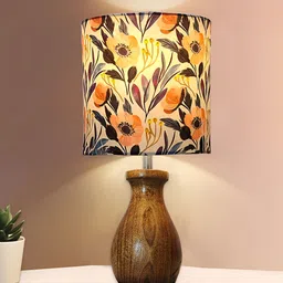 Homesake White Printed Wood Industrial Frusturical Shaped Table Lamp with Bulb-7