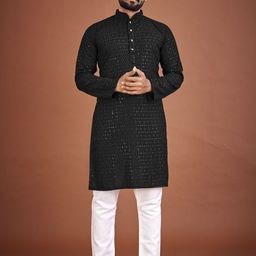CHARLOTTE GRACIOUS Geometric Embroidered Mandarin Collar Long Sleeves Sequinned Kurta-image-32