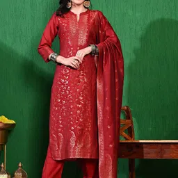 Sangria Paisley Woven Design Winter Pashmina Zari Kurta With Trousers & Dupatta-picture-43