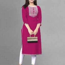 PATBRO Women Floral Embroidered Round Neck Regular Straight Calf Length Kurta-image-63