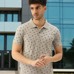 Kryptic Men Floral Printed Polo Collar Applique T-shirt-picture-25