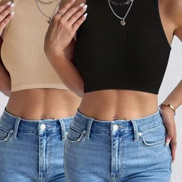 KERI PERRY Women Pack Of 2 Sleeveless Lycra Crop Tops-image-98