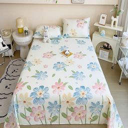JC HOME White & Blue Floral Printed Pure Cotton 220 TC Single Bedsheet Set 1.60 m x 2.30 m-image-37