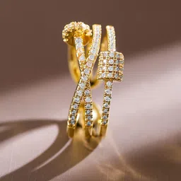Rubans 18K Gold-Plated Cubic Zirconia Studded Finger Ring-image-8